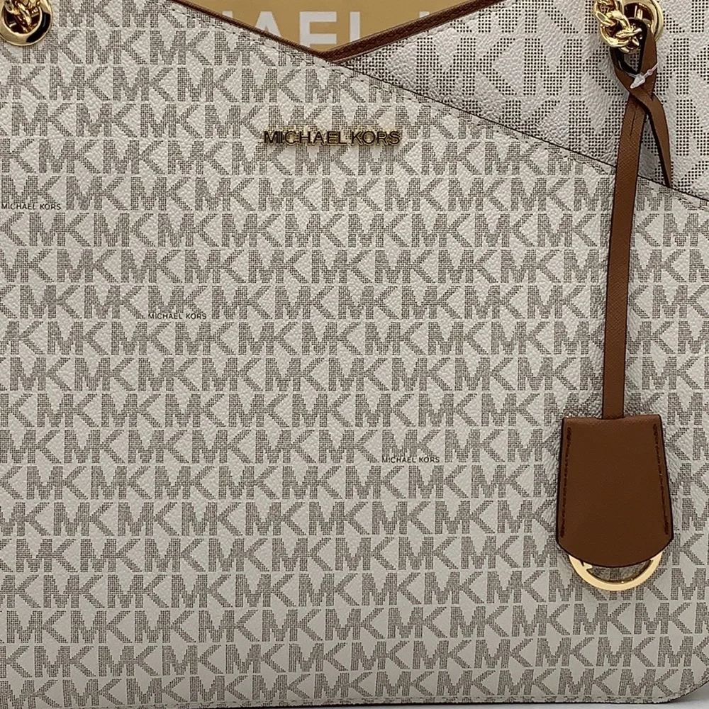 MICHAEL KORS LARGE X CHAIN SHOULDER TOTE BAG VANILLA SIGNATURE - Picture 14 of 16